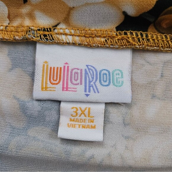 LULAROE Flared Skirt Women's Size 3XL Yellow & Brown Rose Pull-On GUC - Picture 2 of 5